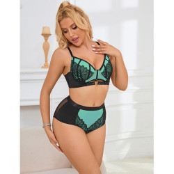 Subblime - 955557 Ensemble Soutien-Gorge En Cuir Verni Vert Avec Fermeture Éclair S/M